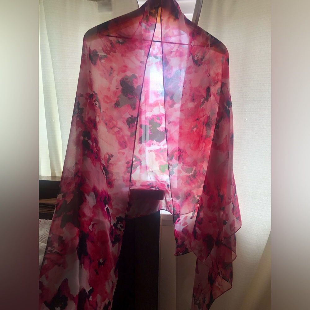 Vintage Dressbarn Pink & Black Floral Shawl Wrap, NWT